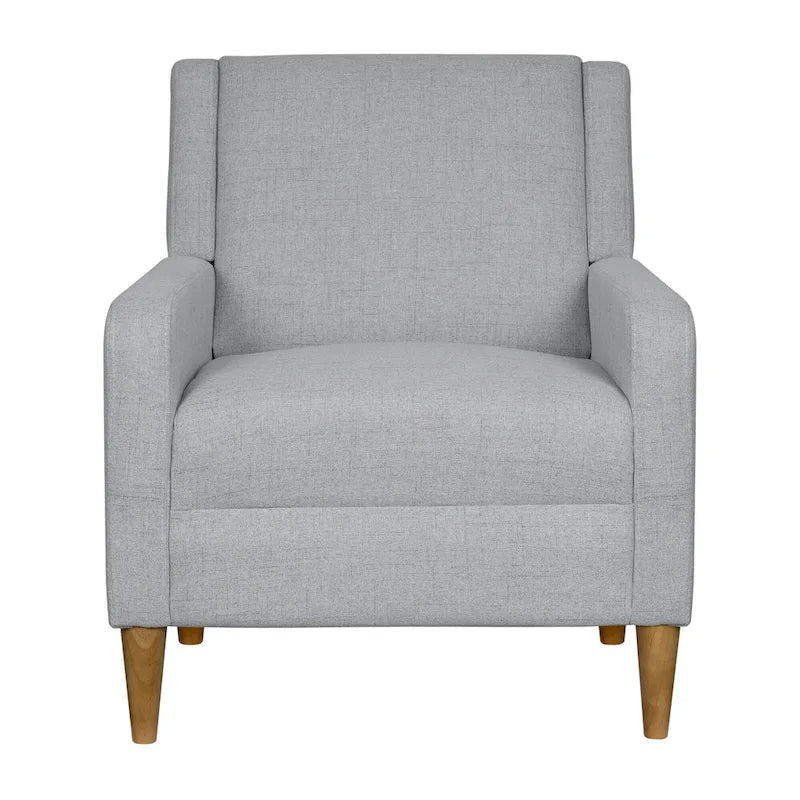 Fauteuil d'appoint moderniste minimaliste rembourré gris, ressorts sinueux, cadre en bois massif