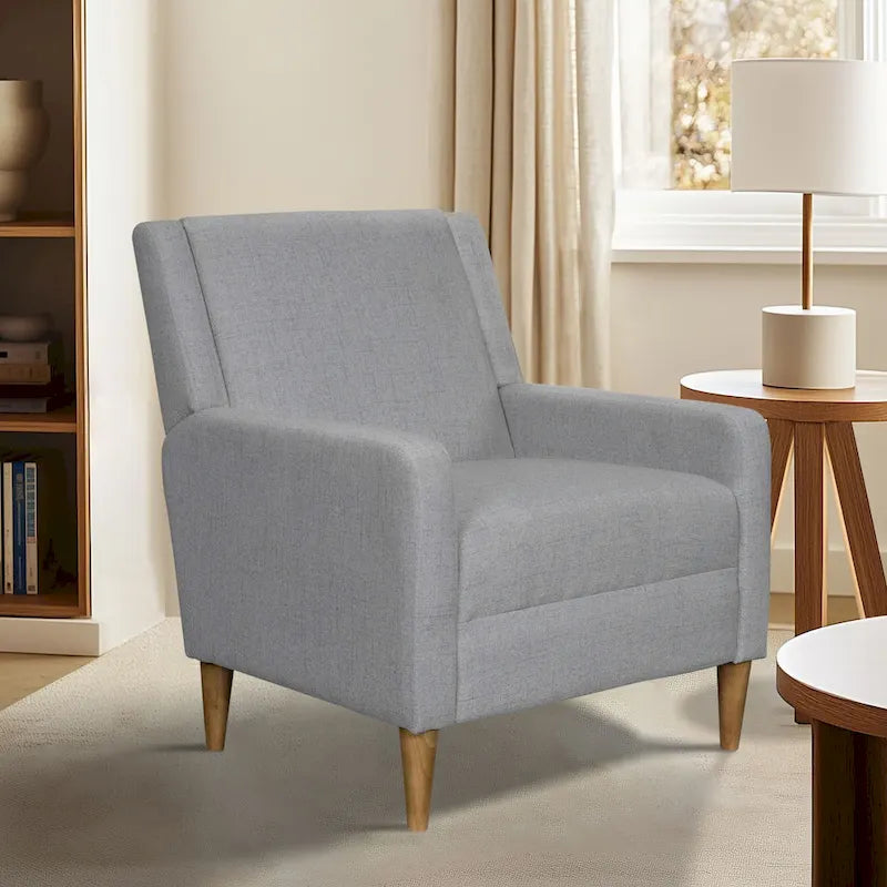 Fauteuil d'appoint moderniste minimaliste rembourré gris, ressorts sinueux, cadre en bois massif