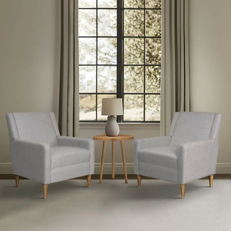 Fauteuil d'appoint moderniste minimaliste rembourré gris, ressorts sinueux, cadre en bois massif