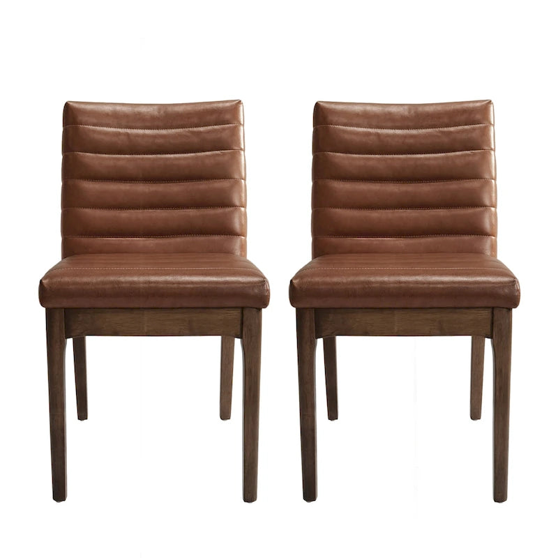 Chaise de salle à manger capitonnée à couture verticale du milieu du siècle avec pieds évasés en noyer