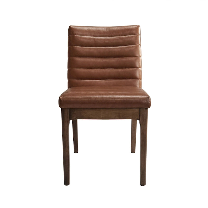 Chaise de salle à manger capitonnée à couture verticale du milieu du siècle avec pieds évasés en noyer