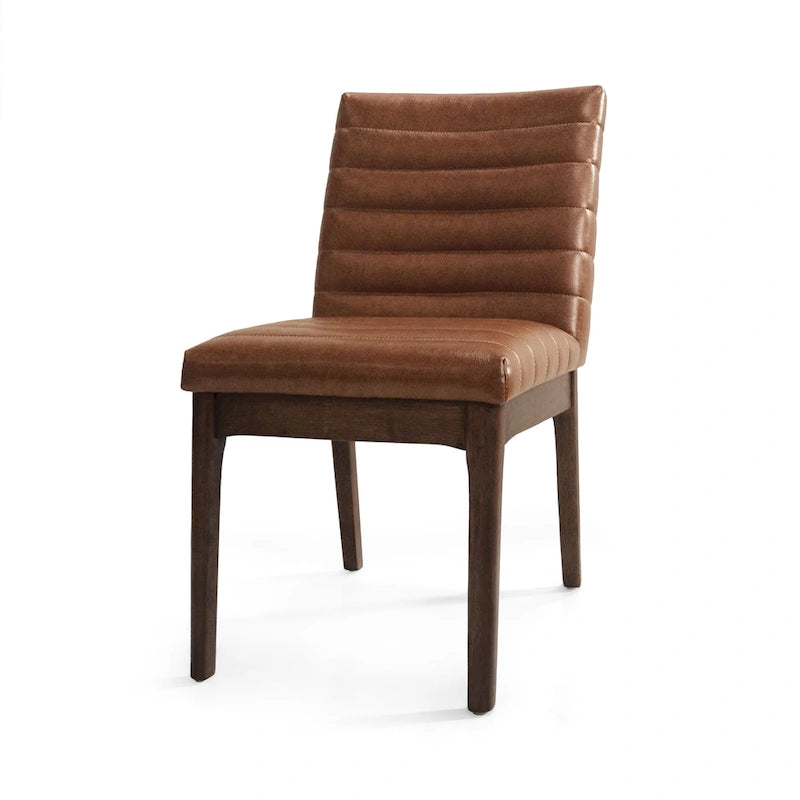 Chaise de salle à manger capitonnée à couture verticale du milieu du siècle avec pieds évasés en noyer