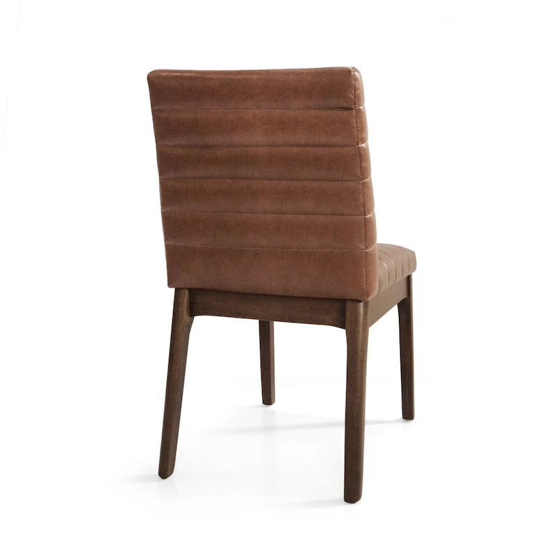 Chaise de salle à manger capitonnée à couture verticale du milieu du siècle avec pieds évasés en noyer