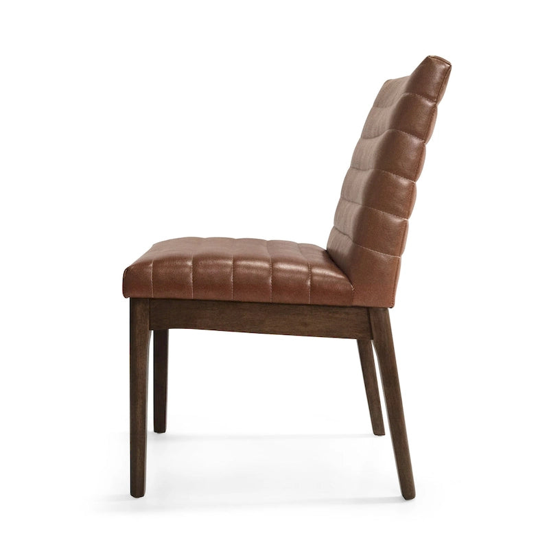 Chaise de salle à manger capitonnée à couture verticale du milieu du siècle avec pieds évasés en noyer