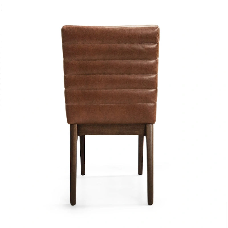 Chaise de salle à manger capitonnée à couture verticale du milieu du siècle avec pieds évasés en noyer