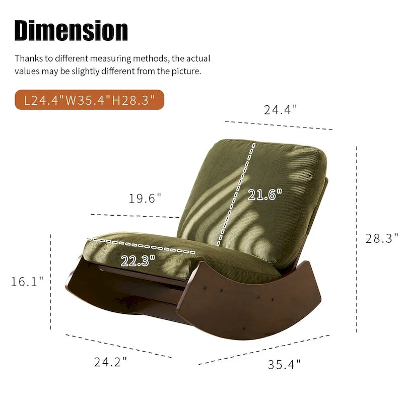 Fauteuil à bascule planeur rétro en velours côtelé blanc Cadre en bois massif Ergonomique