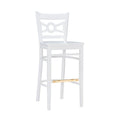 Tabouret de bar en hêtre massif blanc, dossier croisé, assise en similicuir, repose-pieds