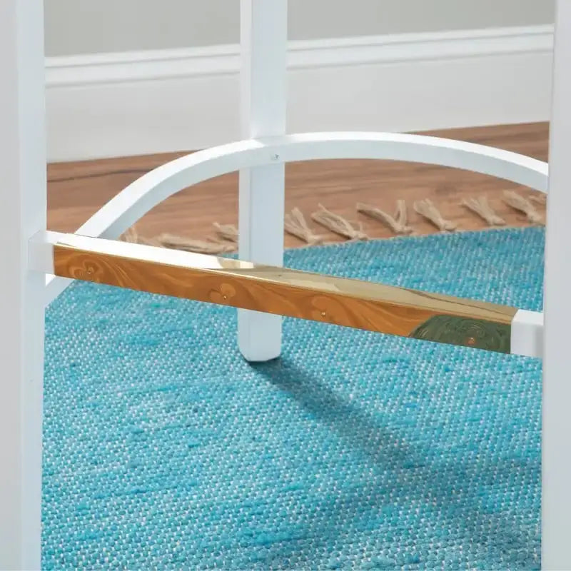 Tabouret de bar en hêtre massif blanc, dossier croisé, assise en similicuir, repose-pieds