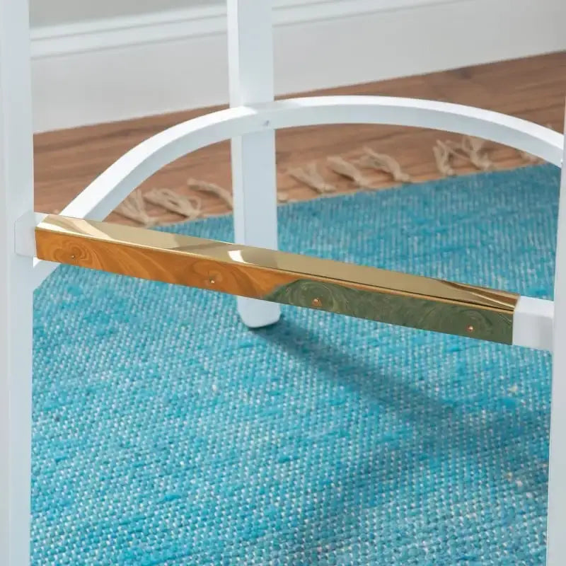 Tabouret de bar en hêtre massif blanc, dossier croisé, assise en similicuir, repose-pieds