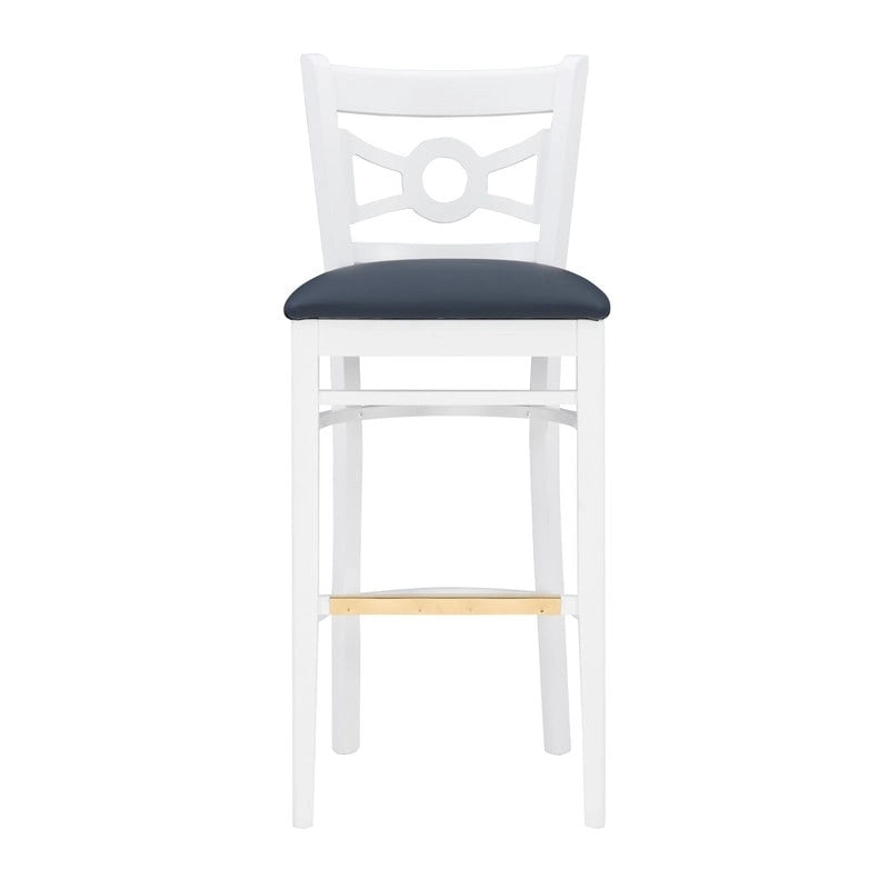 Tabouret de bar en hêtre massif blanc, dossier croisé, assise en similicuir, repose-pieds