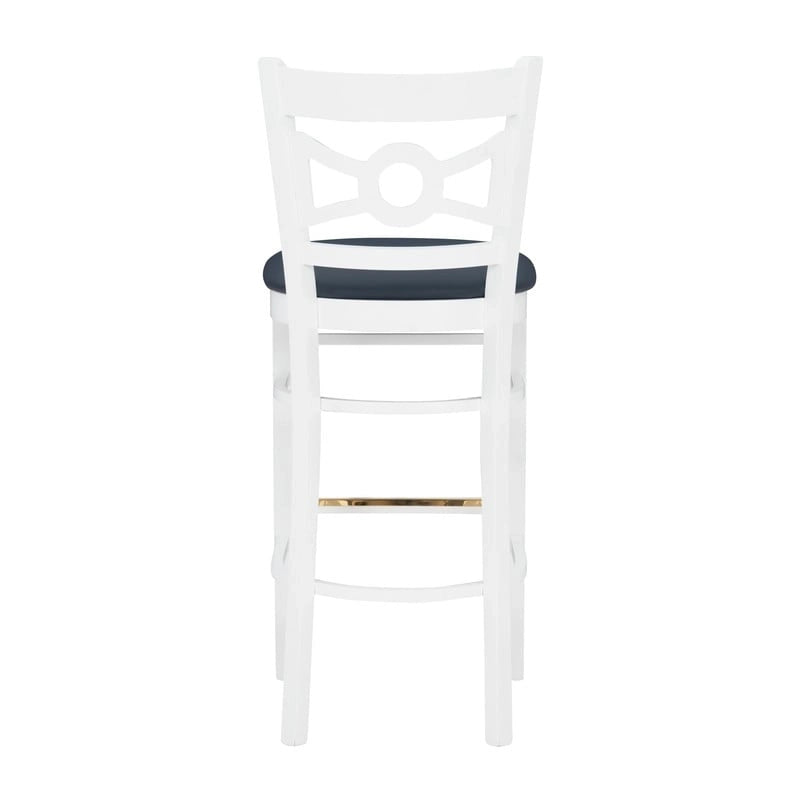 Tabouret de bar en hêtre massif blanc, dossier croisé, assise en similicuir, repose-pieds