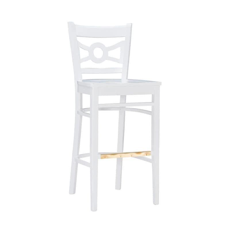 Tabouret de bar en hêtre massif blanc, dossier croisé, assise en similicuir, repose-pieds