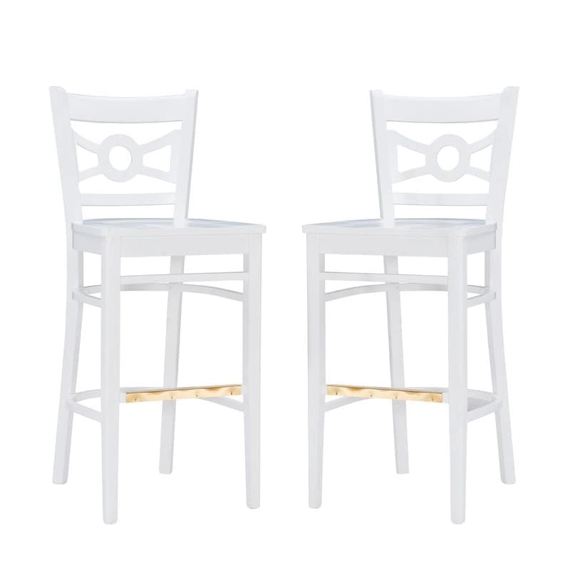 Tabouret de bar en hêtre massif blanc, dossier croisé, assise en similicuir, repose-pieds