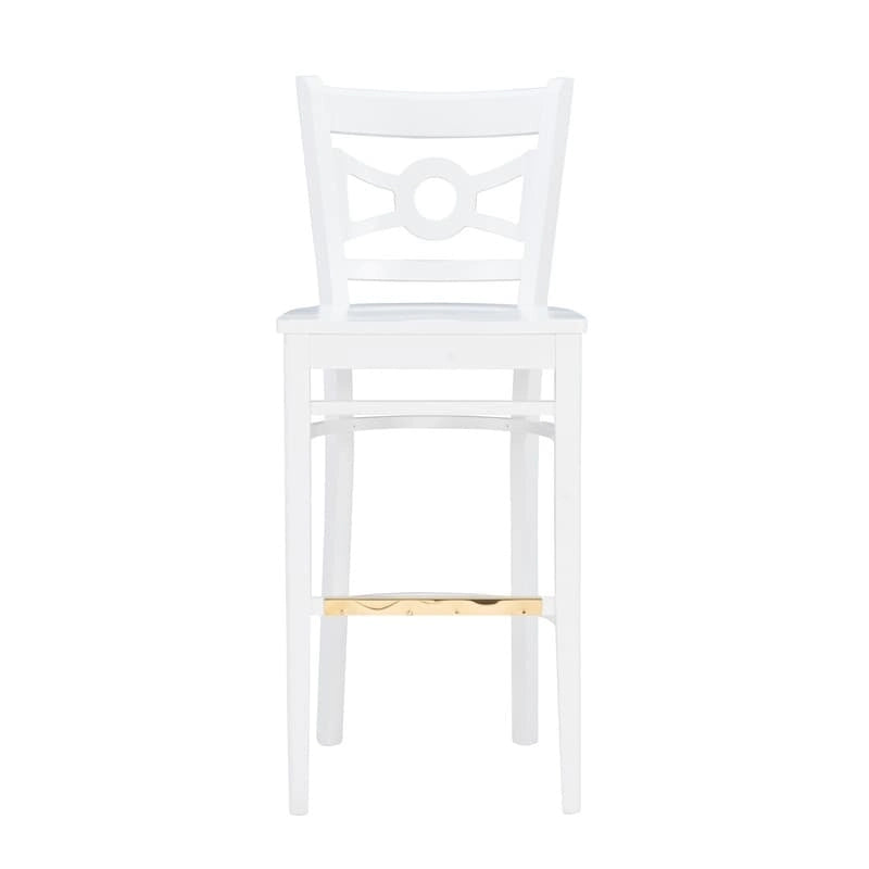 Tabouret de bar en hêtre massif blanc, dossier croisé, assise en similicuir, repose-pieds