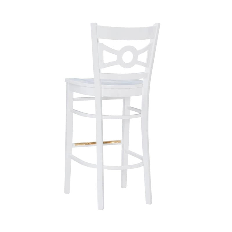 Tabouret de bar en hêtre massif blanc, dossier croisé, assise en similicuir, repose-pieds