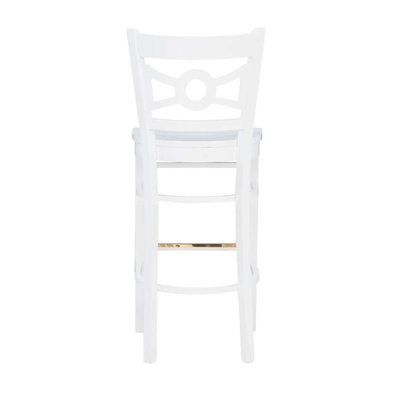 Tabouret de bar en hêtre massif blanc, dossier croisé, assise en similicuir, repose-pieds