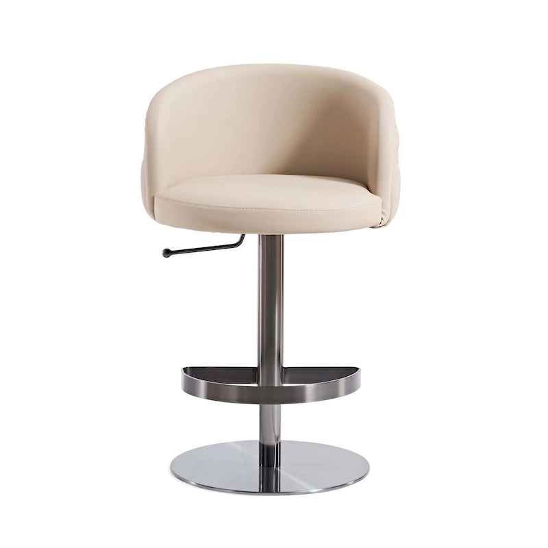 Tabouret de bar pivotant en similicuir PU kaki, hauteur réglable avec dossier capitonné