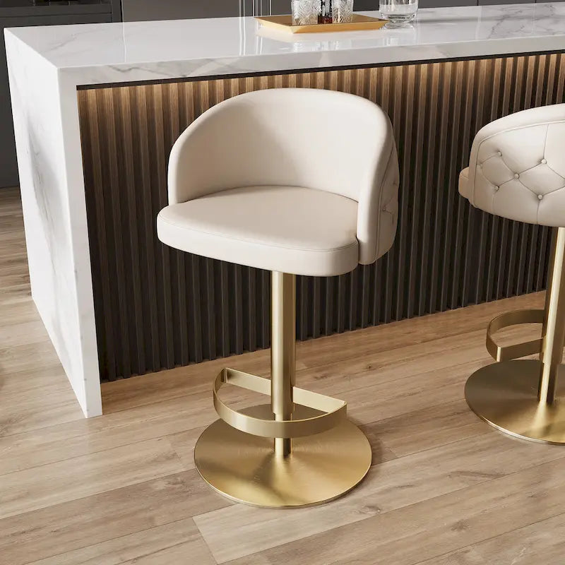 Tabouret de bar pivotant en similicuir PU kaki, hauteur réglable avec dossier capitonné