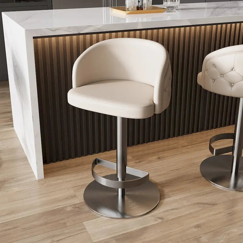Tabouret de bar pivotant en similicuir PU kaki, hauteur réglable avec dossier capitonné