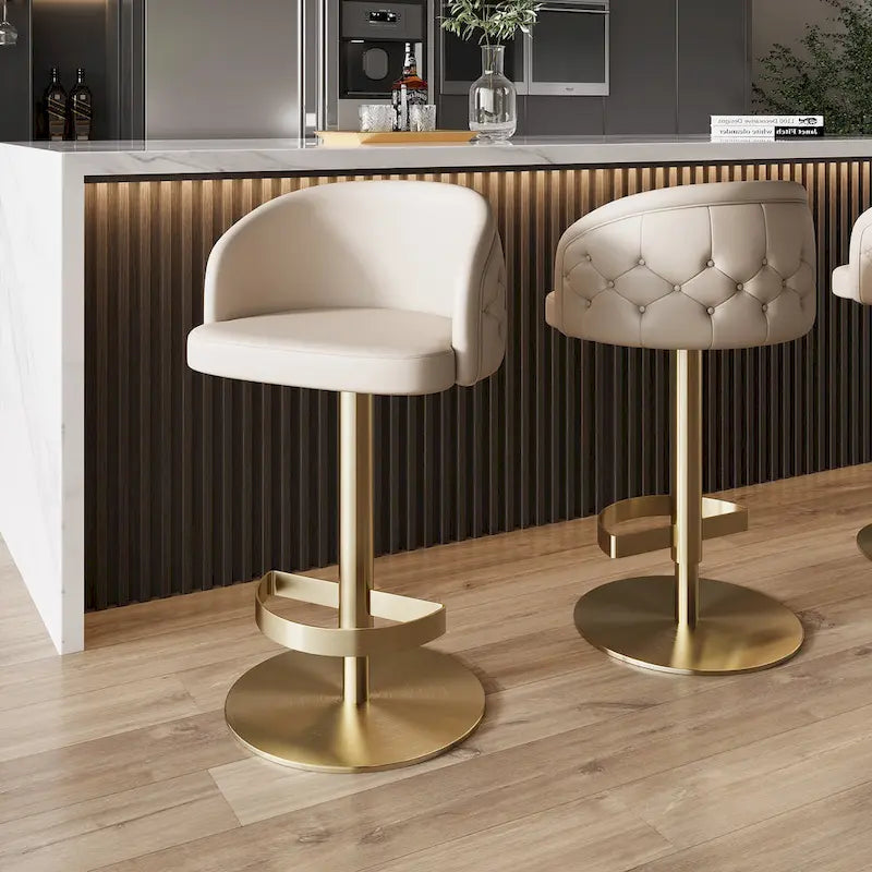 Tabouret de bar pivotant en similicuir PU kaki, hauteur réglable avec dossier capitonné