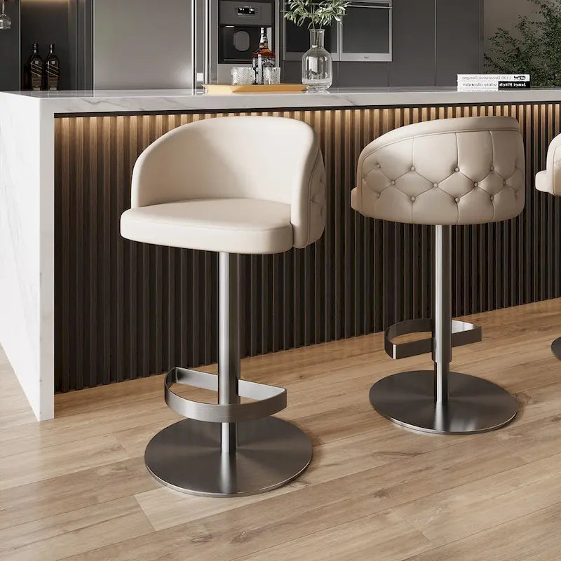 Tabouret de bar pivotant en similicuir PU kaki, hauteur réglable avec dossier capitonné
