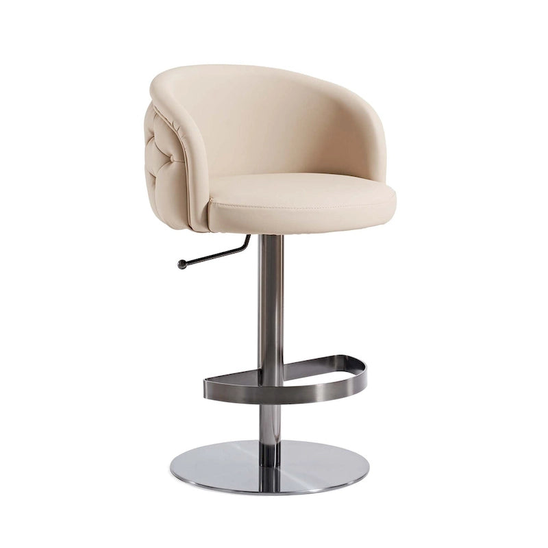 Tabouret de bar pivotant en similicuir PU kaki, hauteur réglable avec dossier capitonné
