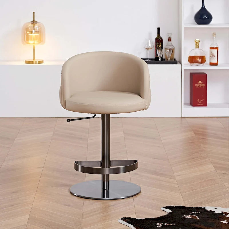 Tabouret de bar pivotant en similicuir PU kaki, hauteur réglable avec dossier capitonné