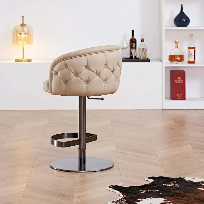 Tabouret de bar pivotant en similicuir PU kaki, hauteur réglable avec dossier capitonné