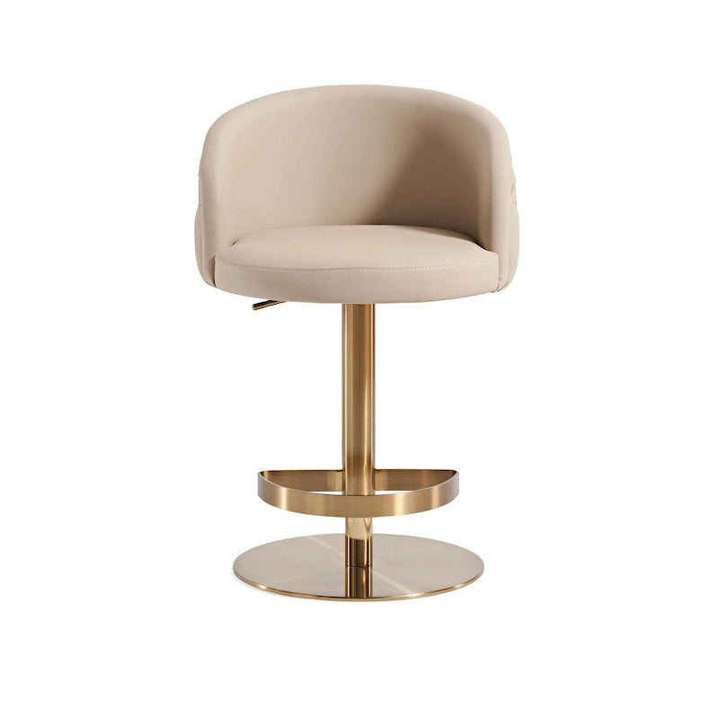 Tabouret de bar pivotant en similicuir PU kaki, hauteur réglable avec dossier capitonné