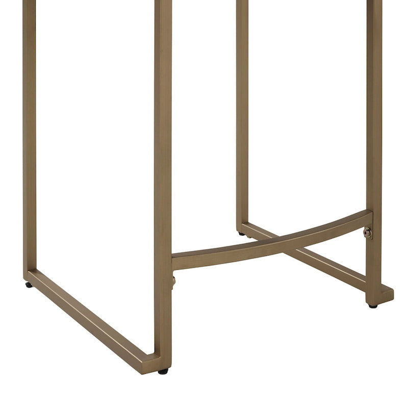 Tabouret de comptoir en velours crème, piètement luge géométrique doré, repose-pieds incurvé