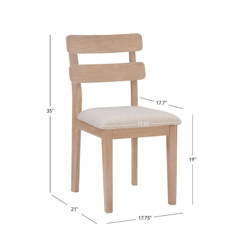Chaise de salle à manger rustique en bois d'hévéa massif naturel, dossier à barreaux et coussin gris