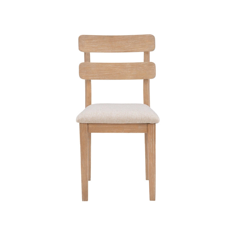 Chaise de salle à manger rustique en bois d'hévéa massif naturel, dossier à barreaux et coussin gris
