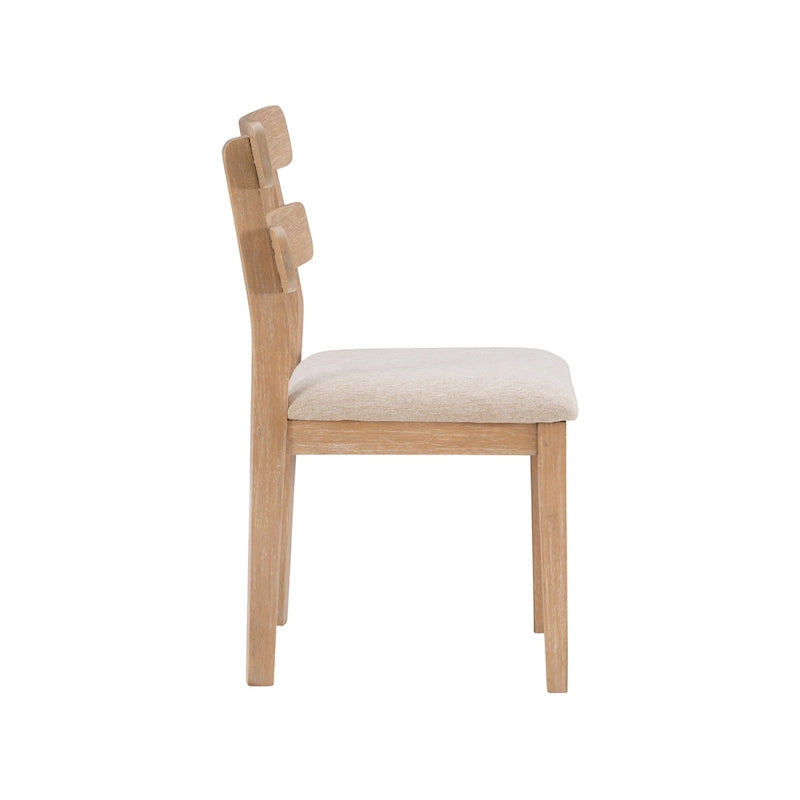 Chaise de salle à manger rustique en bois d'hévéa massif naturel, dossier à barreaux et coussin gris