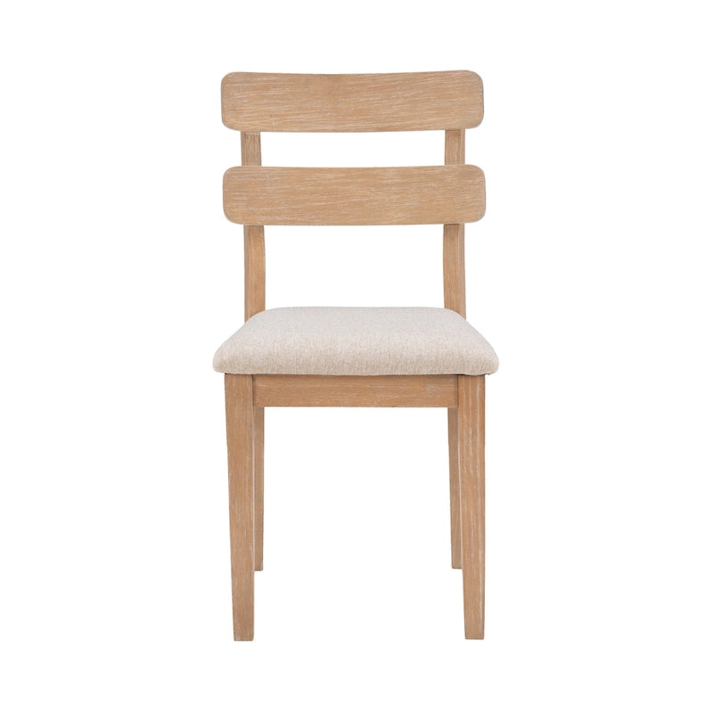 Chaise de salle à manger rustique en bois d'hévéa massif naturel, dossier à barreaux et coussin gris