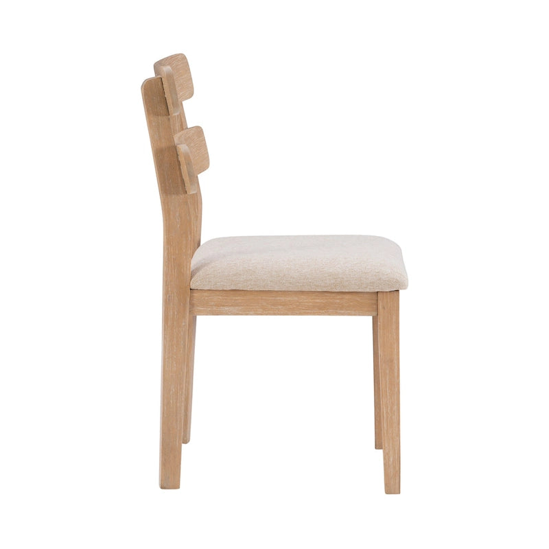 Chaise de salle à manger rustique en bois d'hévéa massif naturel, dossier à barreaux et coussin gris