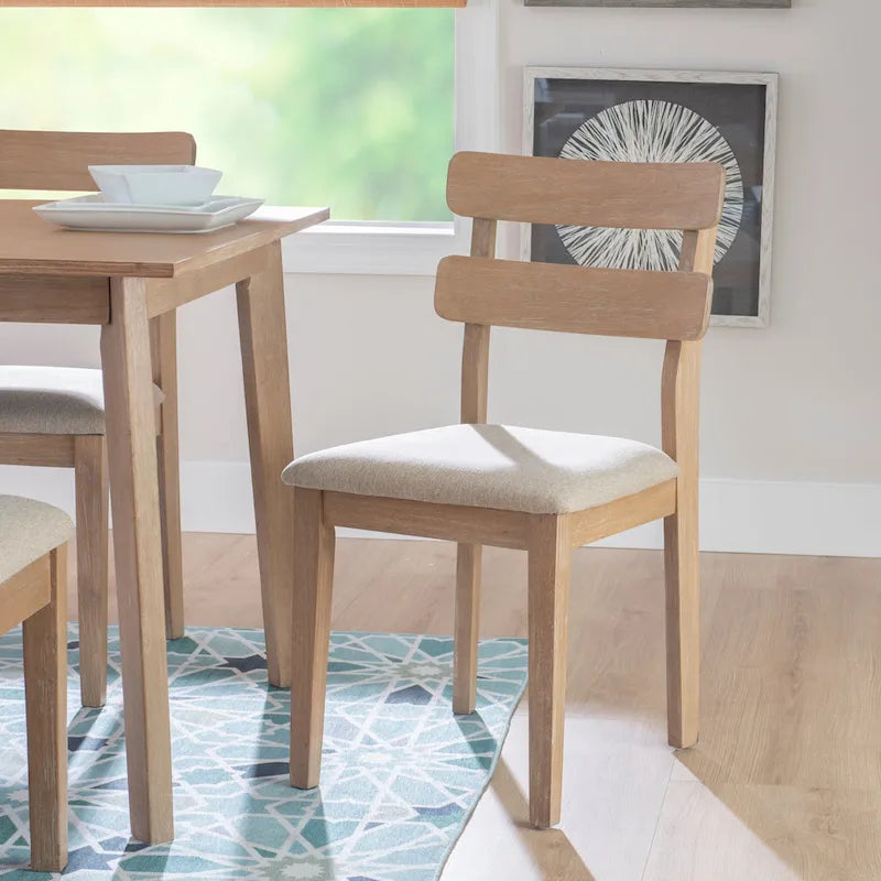 Chaise de salle à manger rustique en bois d'hévéa massif naturel, dossier à barreaux et coussin gris
