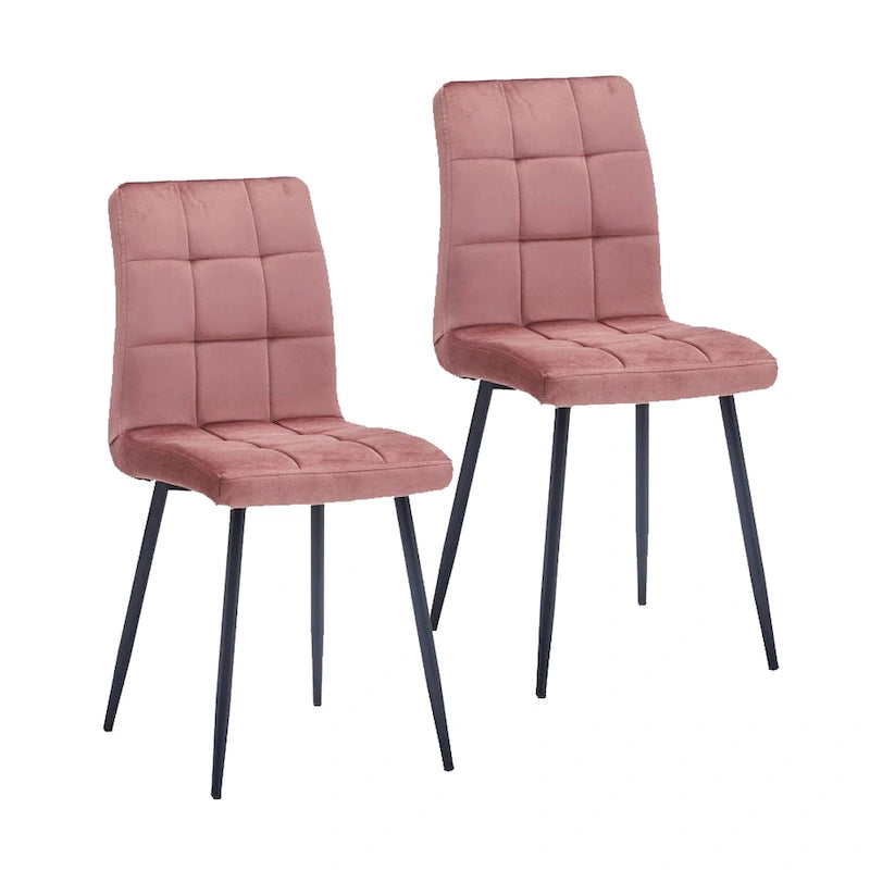 Chaise de salle à manger mi-siècle en velours rose capitonnée pieds en fer inclinés