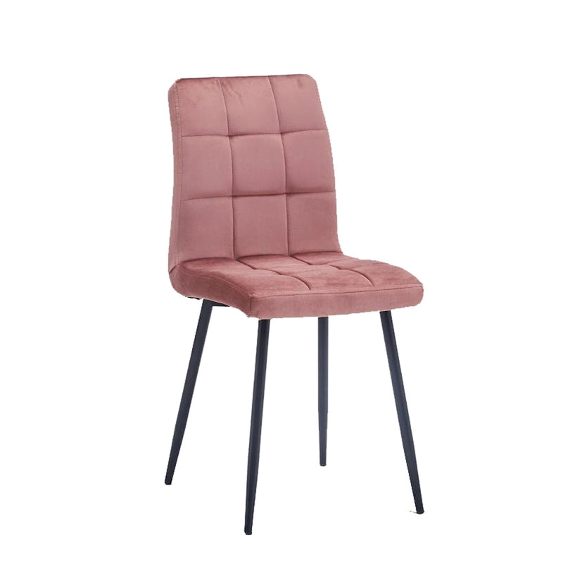 Chaise de salle à manger mi-siècle en velours rose capitonnée pieds en fer inclinés