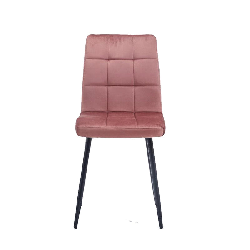 Chaise de salle à manger mi-siècle en velours rose capitonnée pieds en fer inclinés
