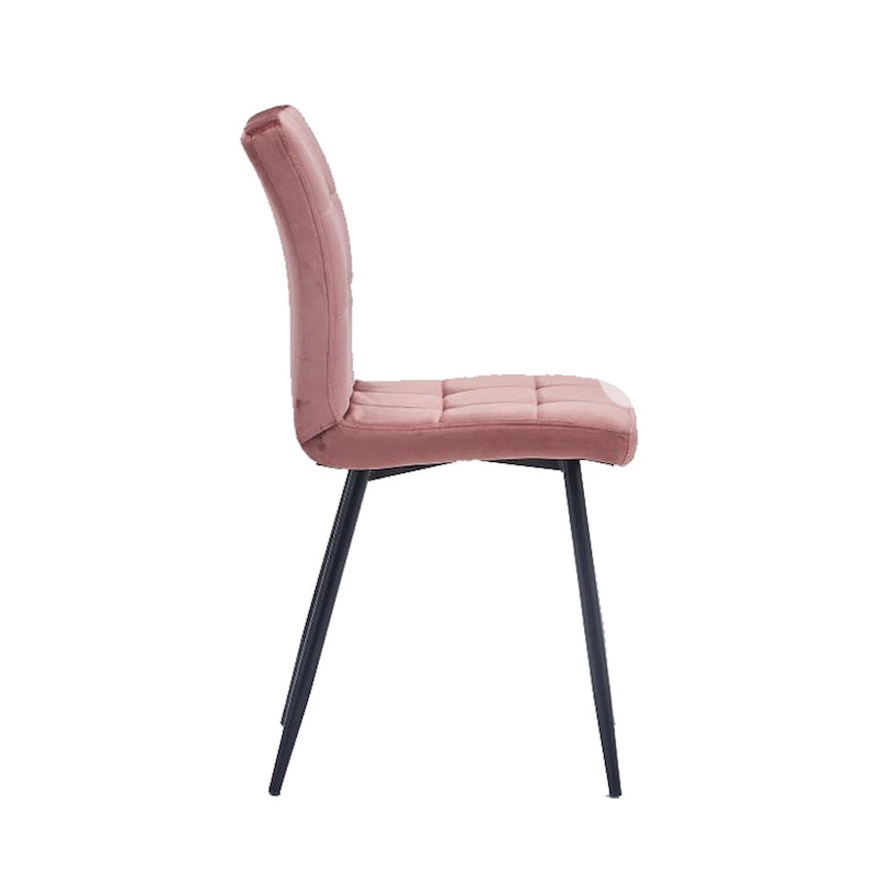 Chaise de salle à manger mi-siècle en velours rose capitonnée pieds en fer inclinés