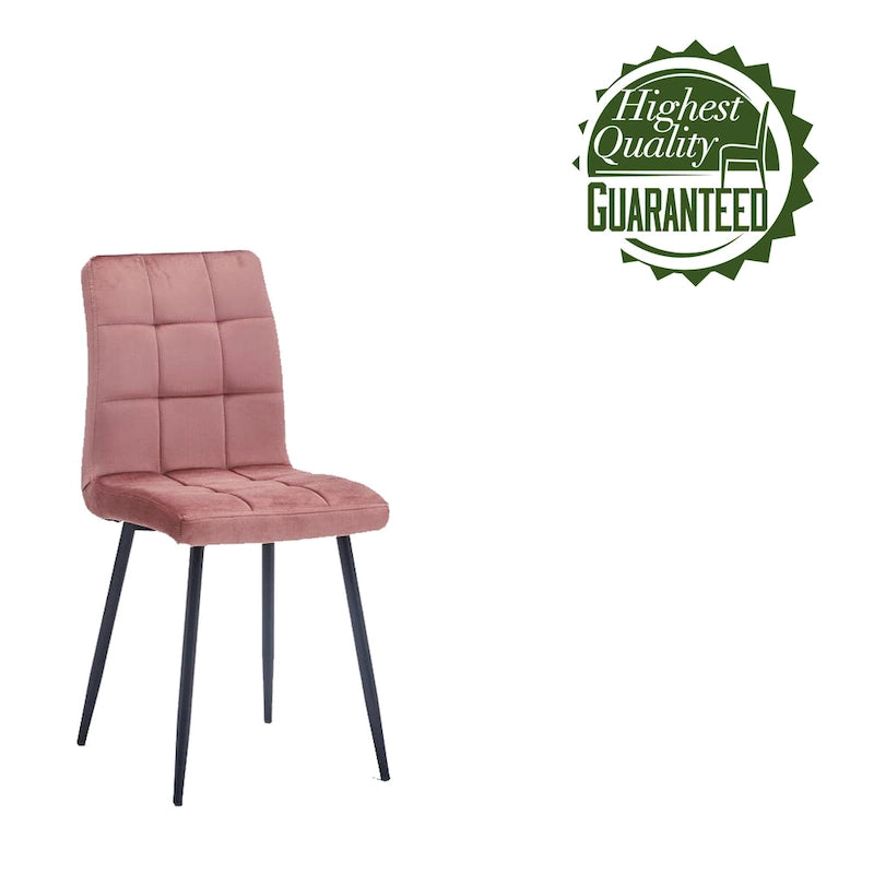 Chaise de salle à manger mi-siècle en velours rose capitonnée pieds en fer inclinés