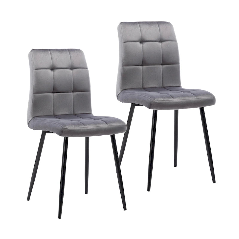 Chaise de salle à manger mi-siècle en velours rose capitonnée pieds en fer inclinés