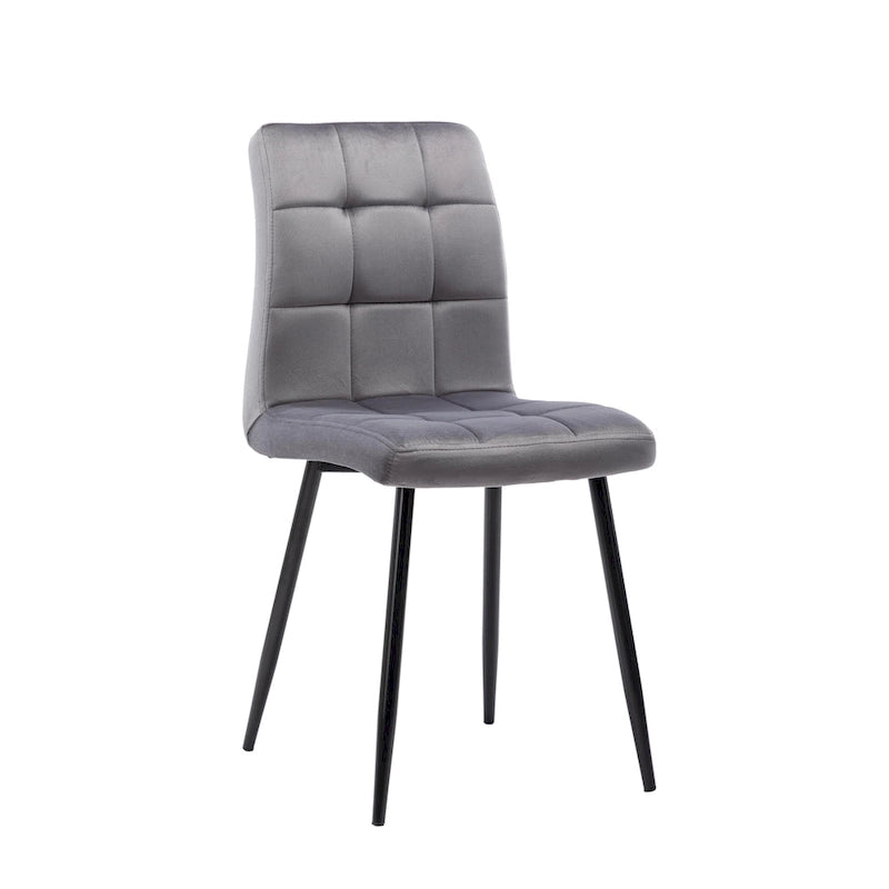 Chaise de salle à manger mi-siècle en velours rose capitonnée pieds en fer inclinés