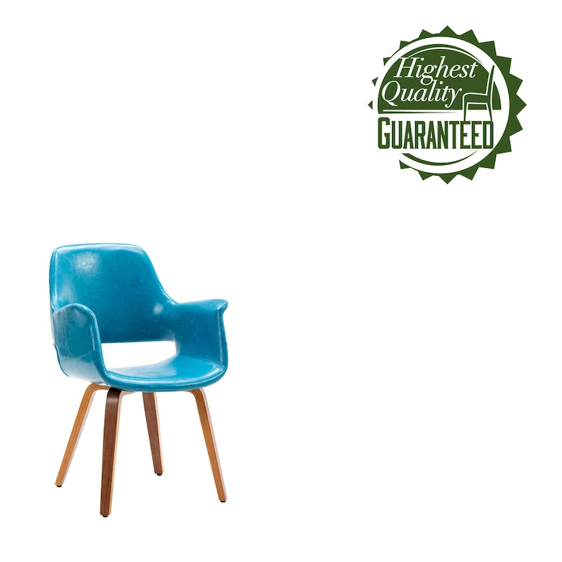 Chaise de salle à manger bleue en cuir PU, résistante à l'eau, dossier profilé, pieds robustes en bois courbé