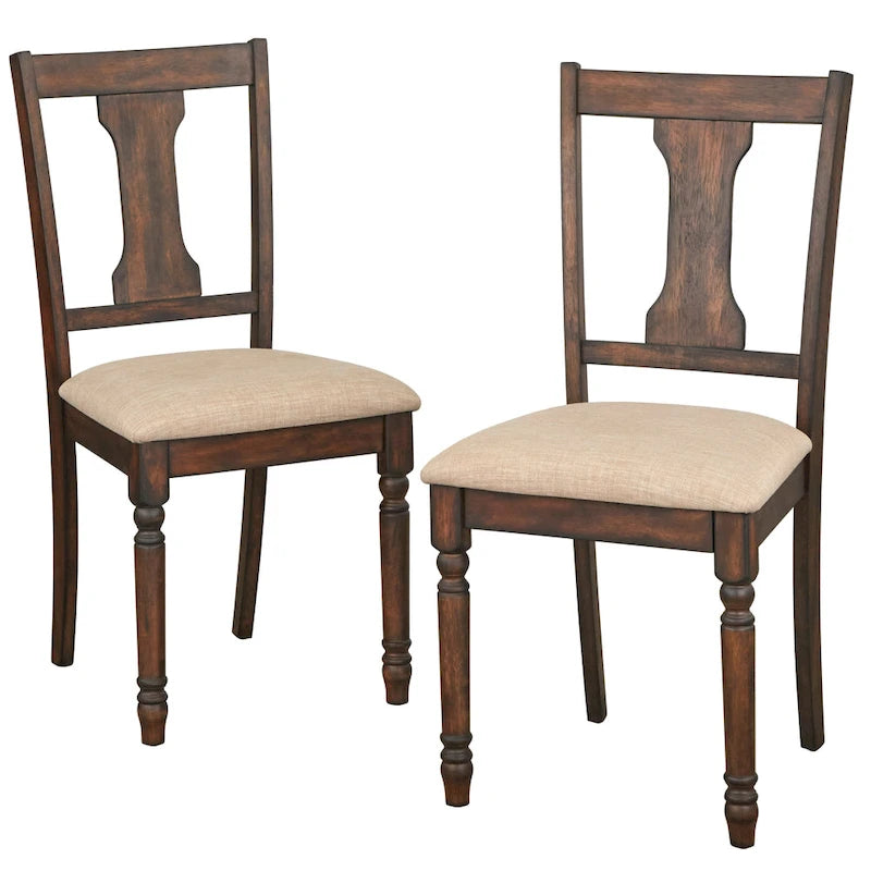 Chaise de salle à manger rustique en bois d'hévéa gris patiné avec pieds tournés, dossier incurvé et coussin en mousse
