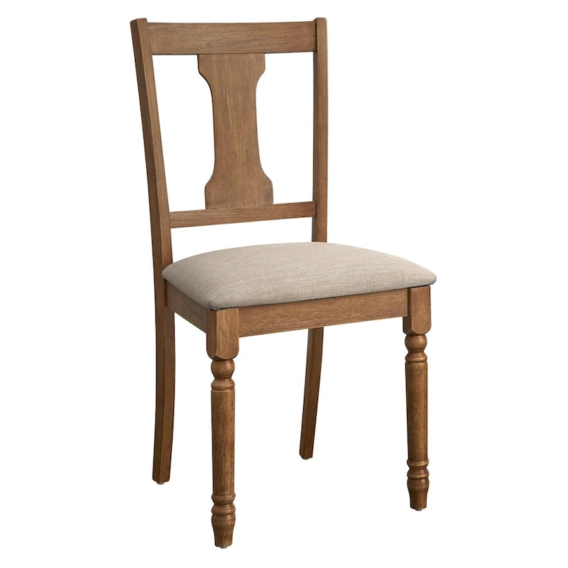 Chaise de salle à manger rustique en bois d'hévéa gris patiné avec pieds tournés, dossier incurvé et coussin en mousse