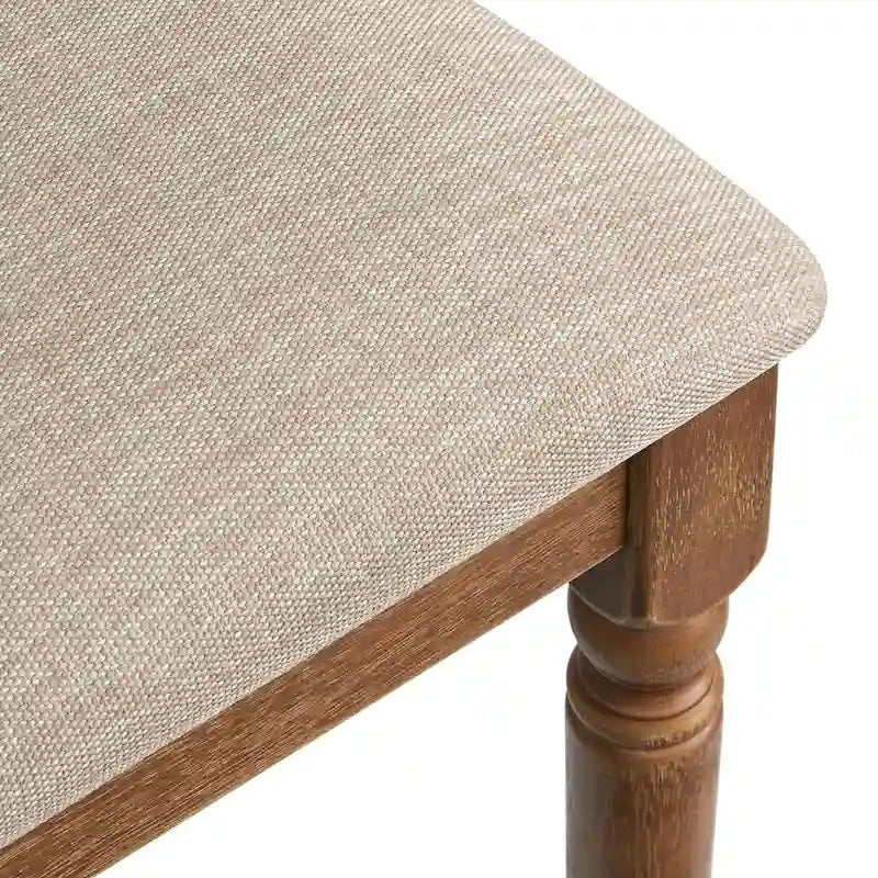 Chaise de salle à manger rustique en bois d'hévéa gris patiné avec pieds tournés, dossier incurvé et coussin en mousse