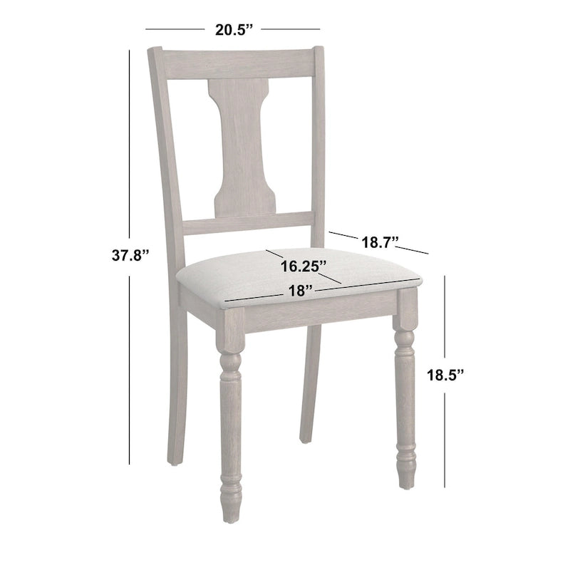 Chaise de salle à manger rustique en bois d'hévéa gris patiné avec pieds tournés, dossier incurvé et coussin en mousse
