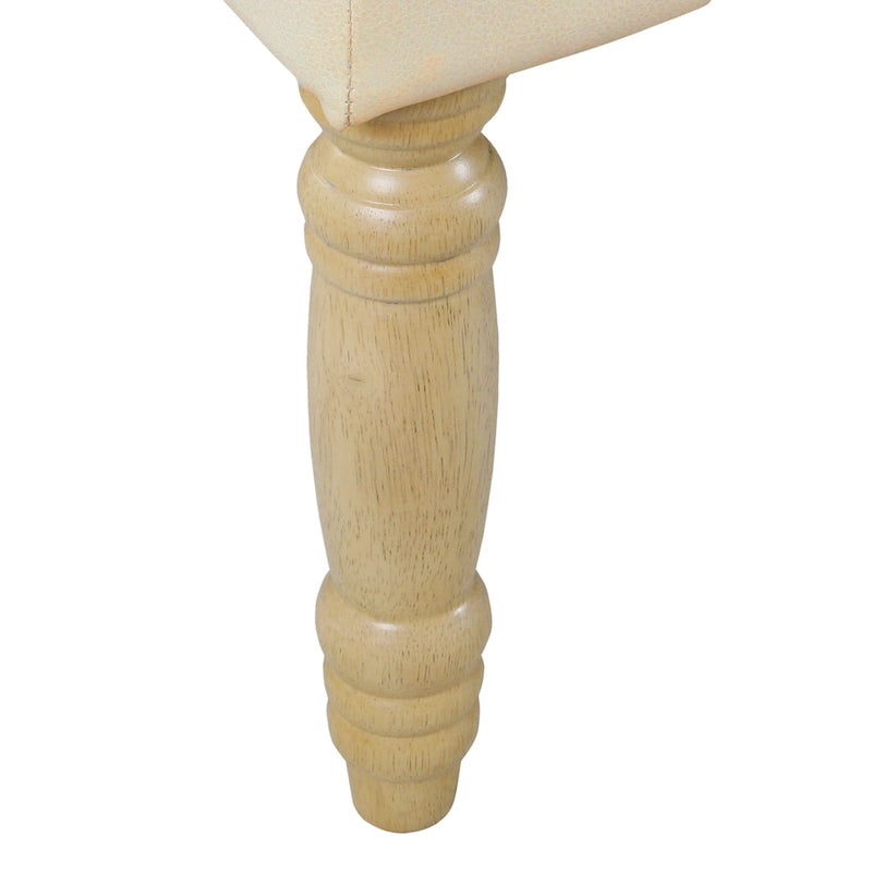 Banc long classique capitonné en similicuir coloris amande, pieds en bois, 6 points de support, bout de lit