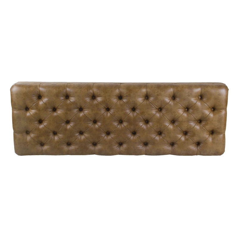Banc long classique capitonné en similicuir coloris amande, pieds en bois, 6 points de support, bout de lit